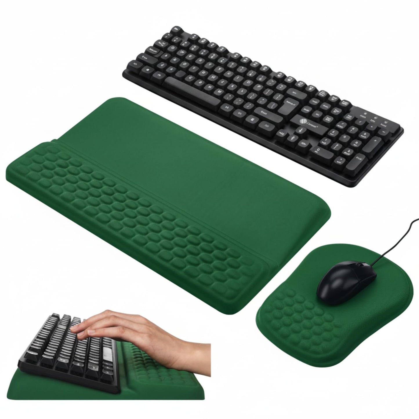 Photect Keyboard Stand with Wrist Rest Ergonomic Green Mouse Pad and Keyboard Riser Holder Lifter Tray with Carpal Tunnel Pain Relief Massage Bumps for Office Accessories Computer Typing