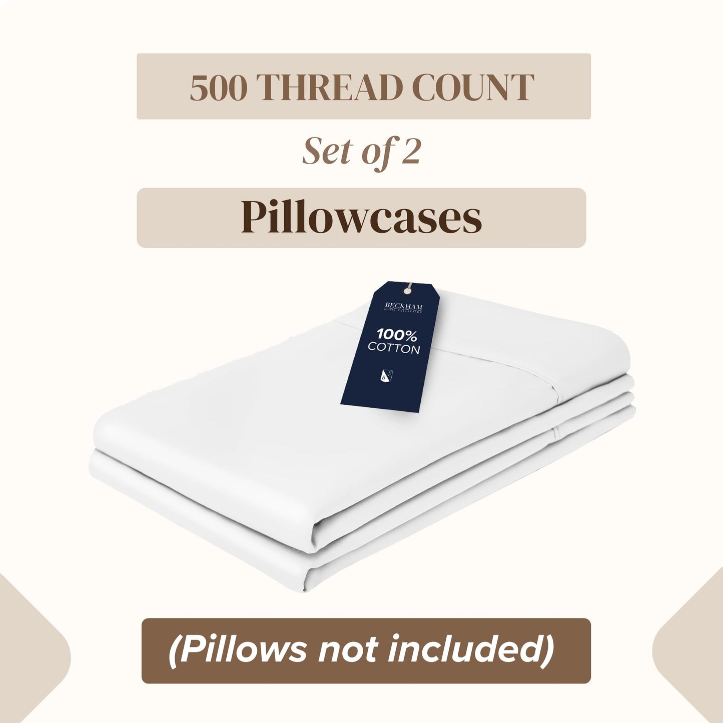 Beckham Hotel Collection Pillowcases King Size Set of 2, Cool Touch Cotton Sateen Fabric, 500TC, Silky Smooth & Soft, Open End, White