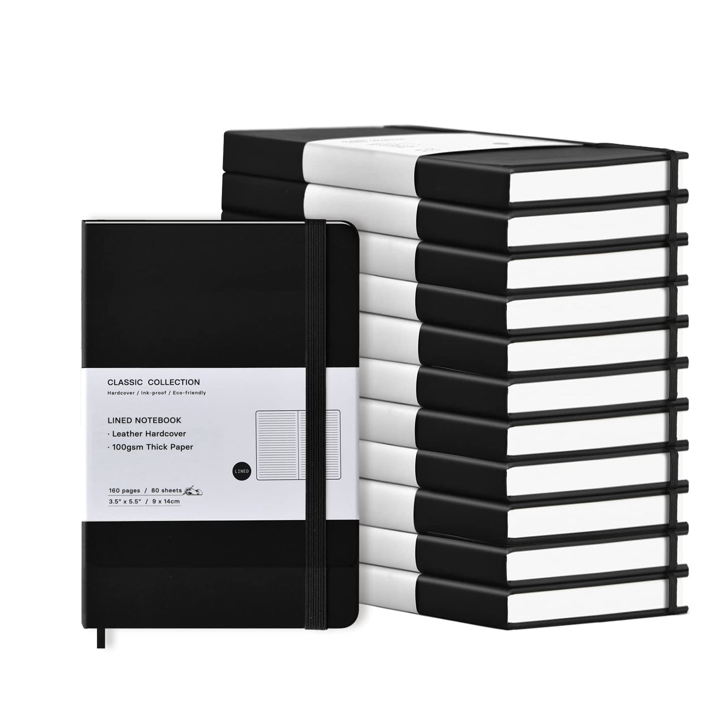Coopay 12 Pack Pocket Notebook Journals Bulk, 3.5" x 5.5", 160 Lined Pages, A6 Mini Notepad Hardcover leather Journal with 100GSM Thick Paper, Small Notebooks for Writing Work Men Women (Black)
