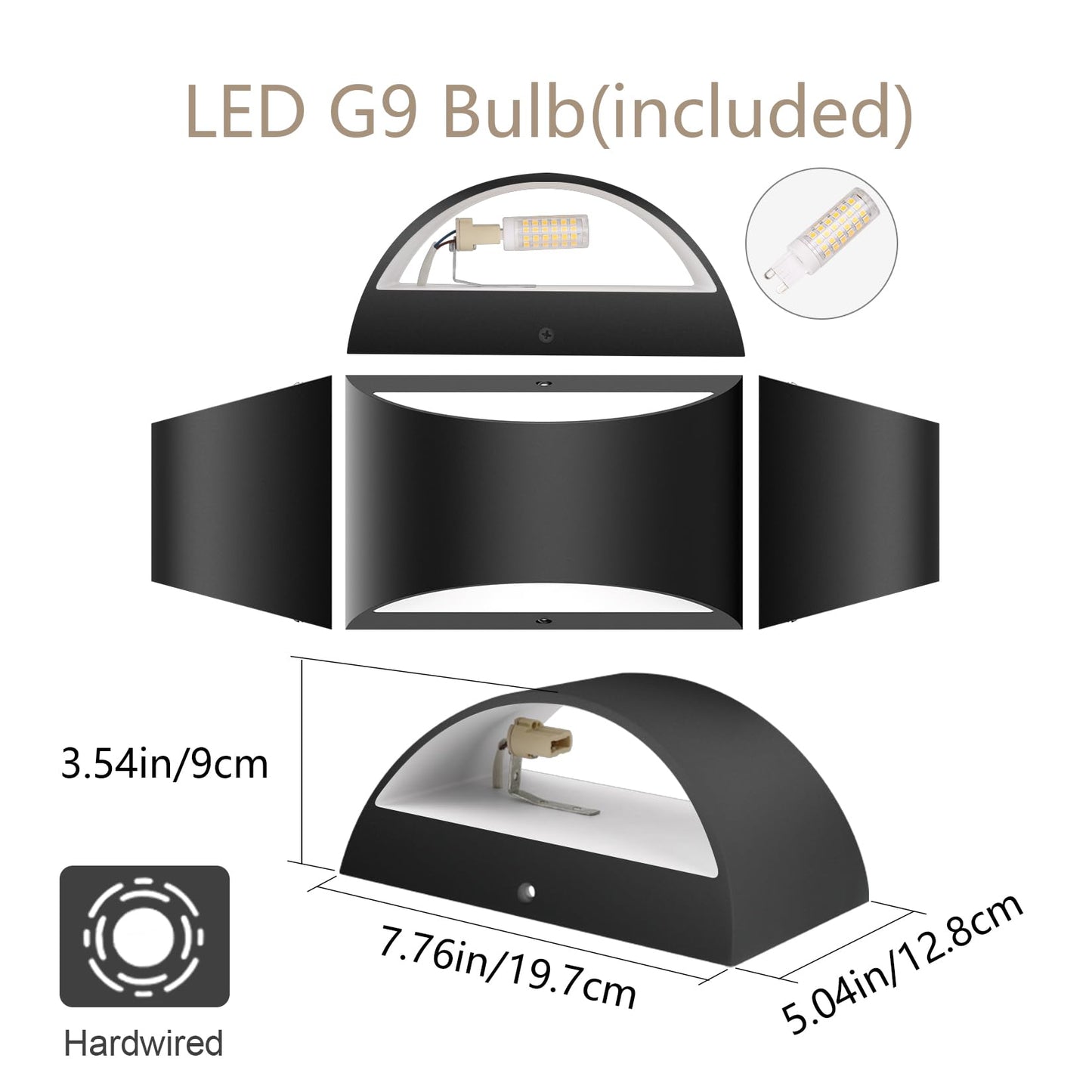 Aipsun Black Modern LED Wall Sconce Indoor Wall Lights 1 Pack Hardwired Up and Down Wall Mount Light for Living Room Bedroom Hallway Corridor Conservatory Warm White 3000K(with G9 Bulbs)