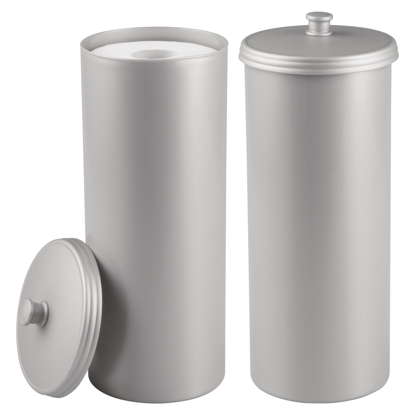 iDesign Freestanding Bathroom Toilet Paper Storage Holder with Lid for 3 Extra Rolls, 2-Pack, Silver