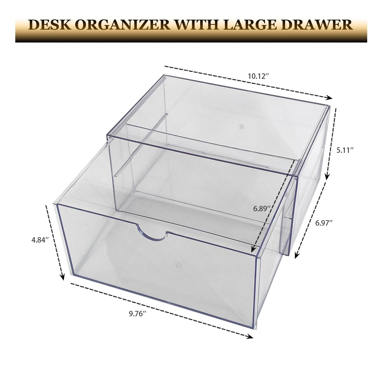 NINEWEEN Clear Desk Organizers and Accessories, 2 Pack Plastic Drawer Organizer for Office Supplies, Marker Pen, Art Crafts, Stationery, Coffee Pods, Stackable Home Storage (2 Drawers)