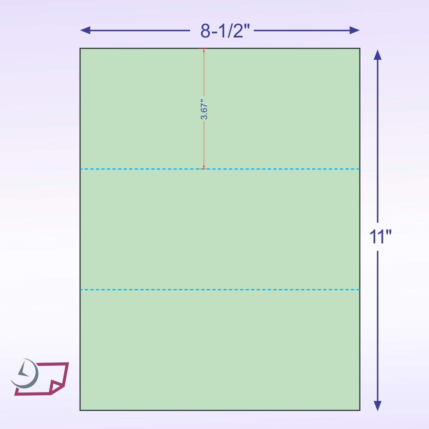 NextDayLabels - Pack of 500 Sheets, 8-1/2 x 11" Letter Size Perforated Paper (Green, Perf @ 3-2/3" and 7-1/3")