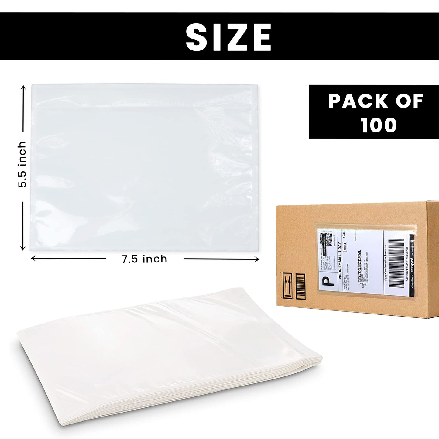 SLIPISH Shipping Label Sleeves 500Pcs, 7.5x5.5 Inches - Packing Slip Envelope Pouches with Self-Adhesive Peel & Seal - Clear Plastic & Waterproof Envelopes Ideal for Invoices & Packaging.