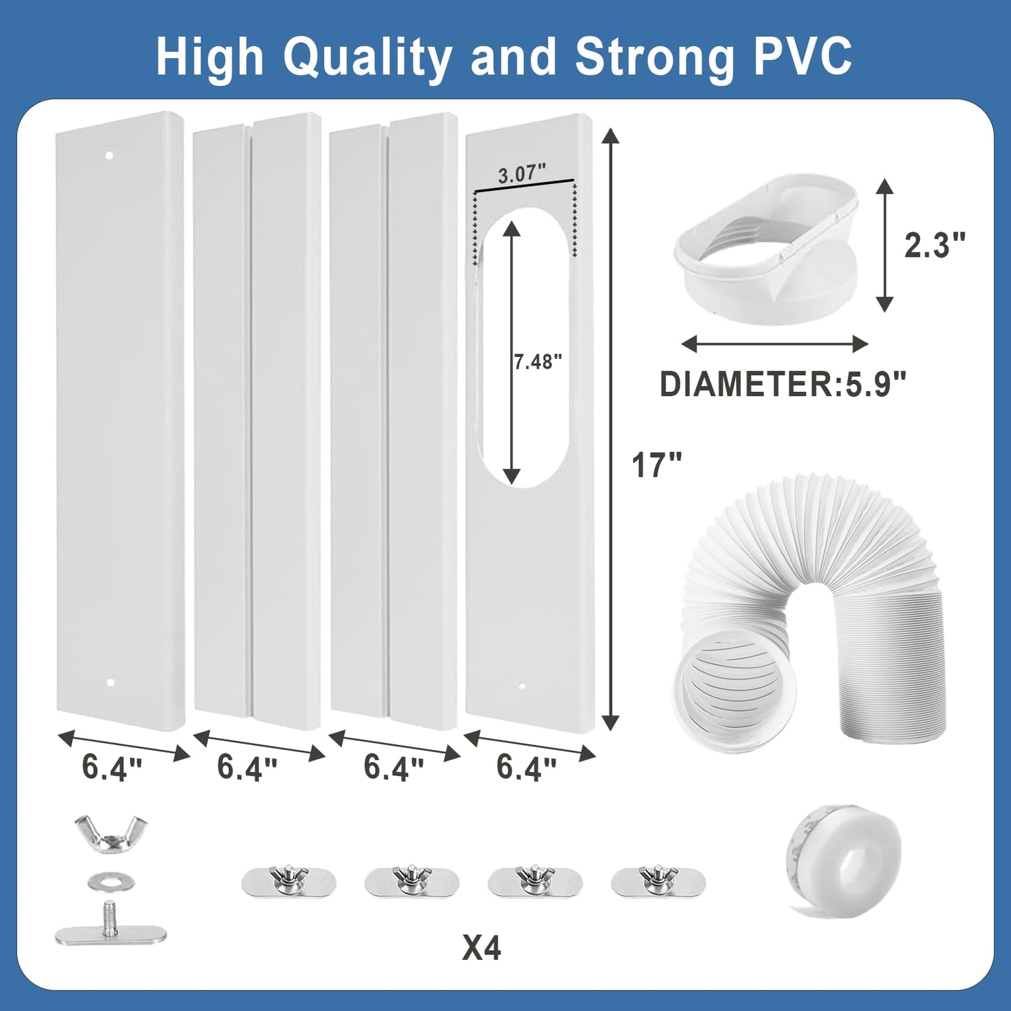 Aukney Portable Air Conditioner Window Vent Kit with 80" Length Hose, Adjustable Window Seal with 5.9 Inch Diameter for Ducting Universal Portable AC Seal Panel for Horizontal & Vertical Window