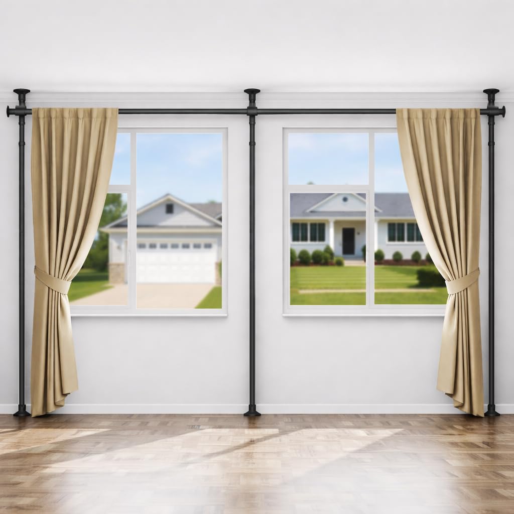 ALLZONE Tension Curtain Rods for Windows, Adjustable 31 to 135 Inch Wide, Freestanding Curtain Rods No Drilling, Apartment Renter Friendly, Heavy Duty, for Room Divider, Doorway, 63 to 130 Inches Tall