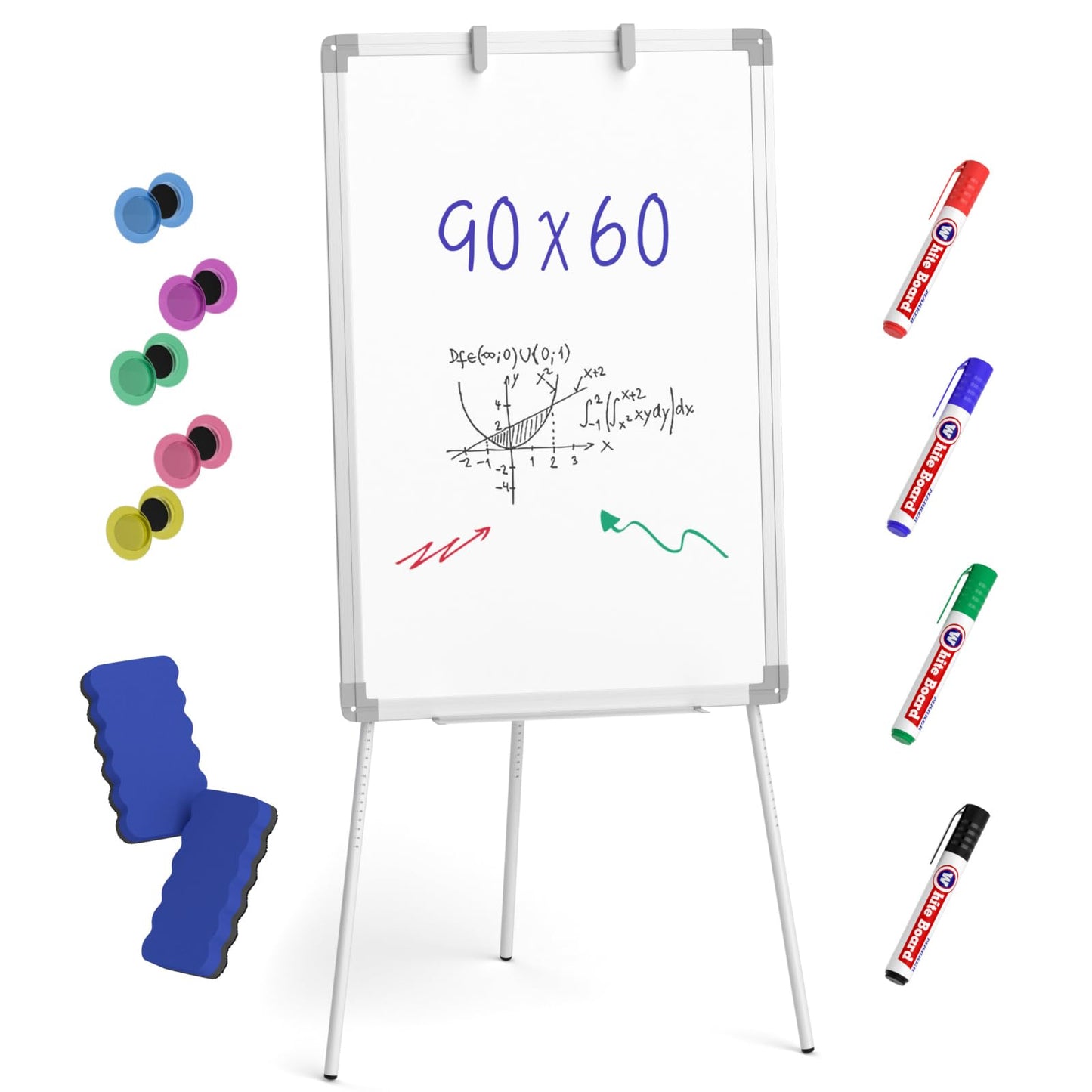 Nicpro Easel Whiteboard with Stand, 36 x 24'' Magnetic Dry Erase White Board Tripod Height Adjustable with Pens, Eraser, Magnet, Flipchart Easel Stand White Board for Kid Student Office Home Classroom