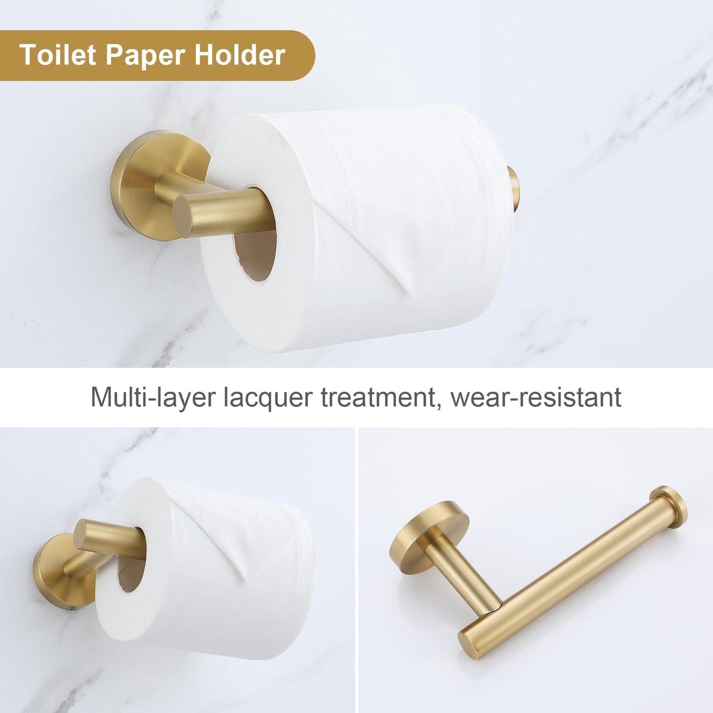 Lairuier 5 Pieces Brushed Gold Bathroom Accessories Set, 23.6 Inch Bath Towel Bar Set, SUS304 Stainless Steel Bathroom Hardware Set Round Toilet Paper Holder Set Wall Mounted