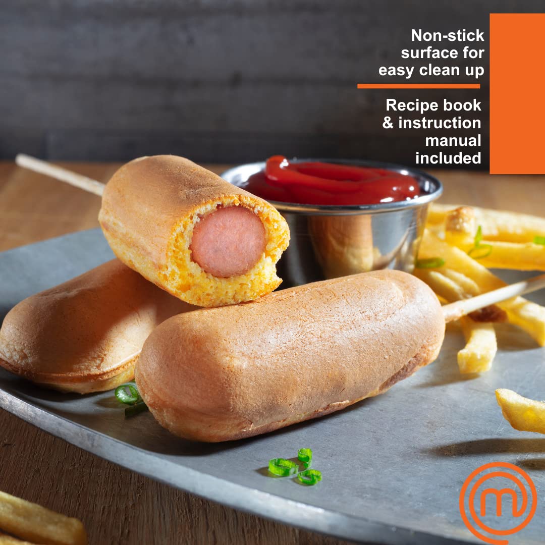 MasterChef Corn Dog Maker w 50 Skewers- Electric Nonstick Kitchen Baker- Fryer Machine Makes Hot Dogs, Cheese Mozzarella Sticks, Cake Pops, BBQ, Carnival Food, Apps & Parties- Fathers Day Gift for Dad