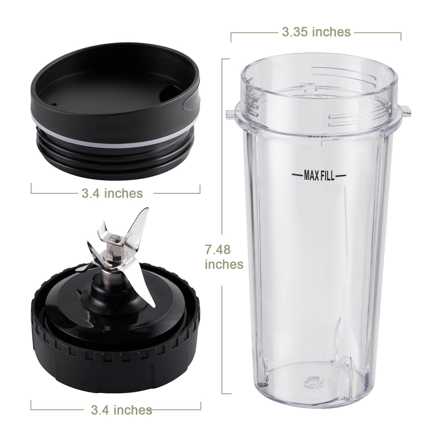 Equust 5-piece Blender Cups Replacement for Ninja Single Serve 16oz Cups with Sip & Seal Lids, 6 Fins Extractor Blade Compatible with Ninja Blenders Pro BL660 BL663 BL663CO BL665Q BL740 BL770