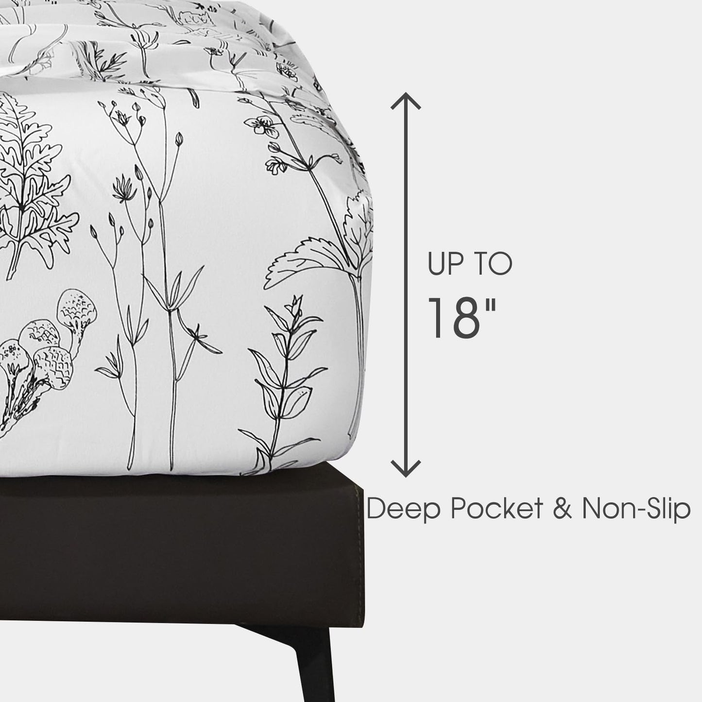 HYPREST 6 Piece King Size Sheets Set, Floral Sheets White and Black Patterned Sheets Deep Pocket up to 18 inches