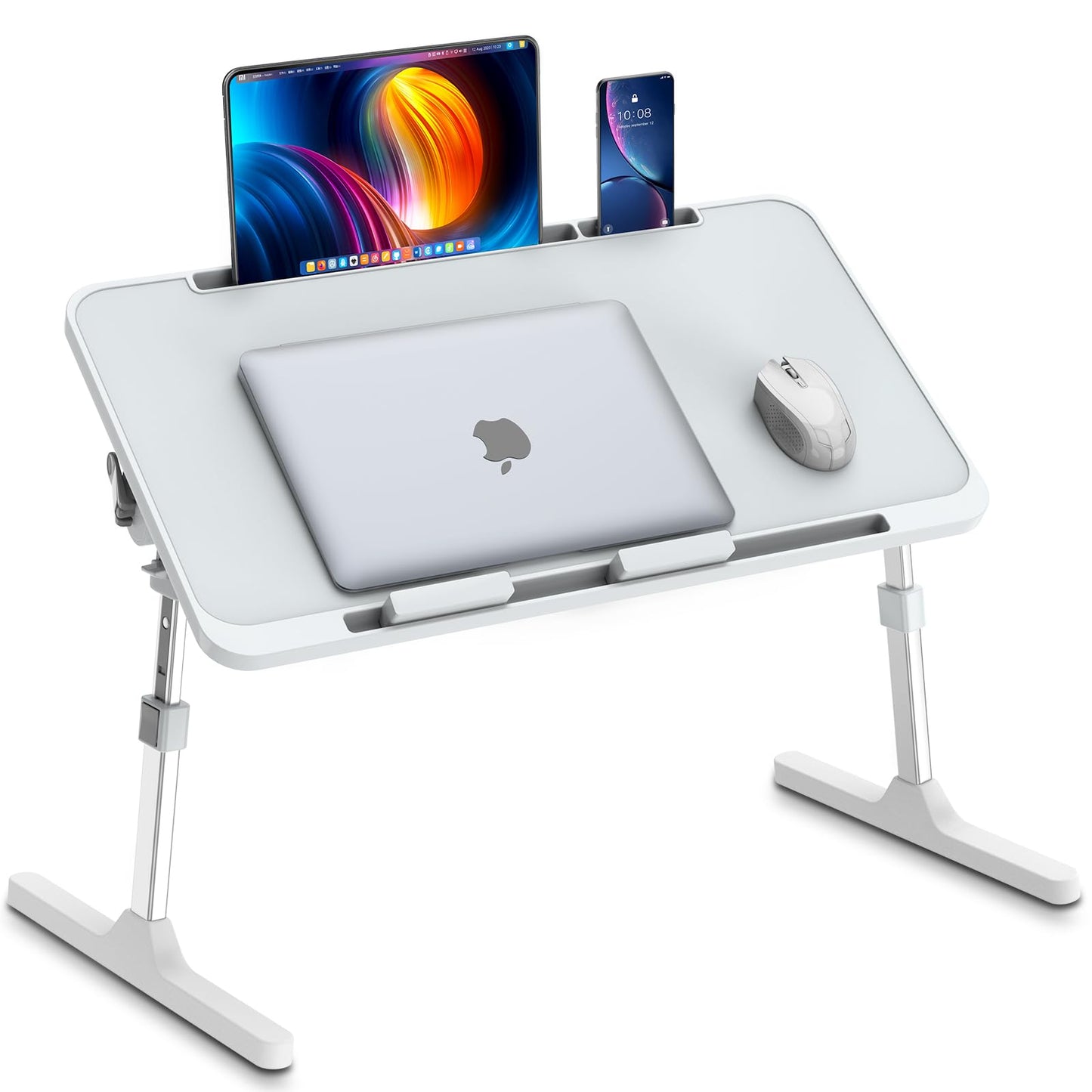 Zapuno Laptop Bed Desk, Height & Angle Adjustable Laptop Bed Tray Table Lap Stand with Tablet & Phone Slot, Light Weight Foldable Portable Lap Desk for Couch Chair Floor Desk for Adults, Kids