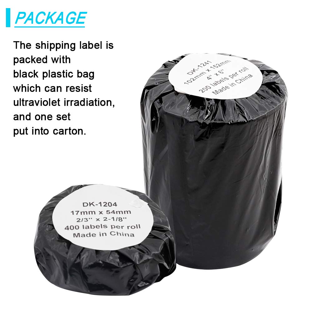 Label KINGDOM Replace for Brother DK-1241 Die-Cut 4" x 6" Large Shipping White Paper Labels (102 mm x 151 mm) 200/ Roll DK Labels for QL-1110NWB Printer (4 Rolls + 1 Detachable Frame)