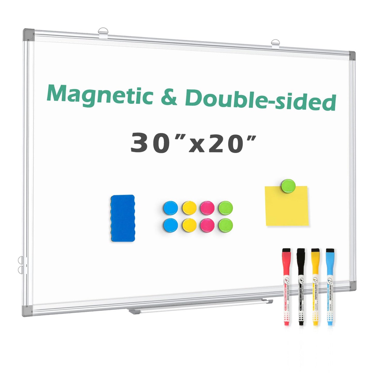QUEENLINK Double-Sided Magnetic White Board, 20"x30" Dry Erase Whiteboard for Wall with Aluminum Frame Presentation Board for School, Office and Home