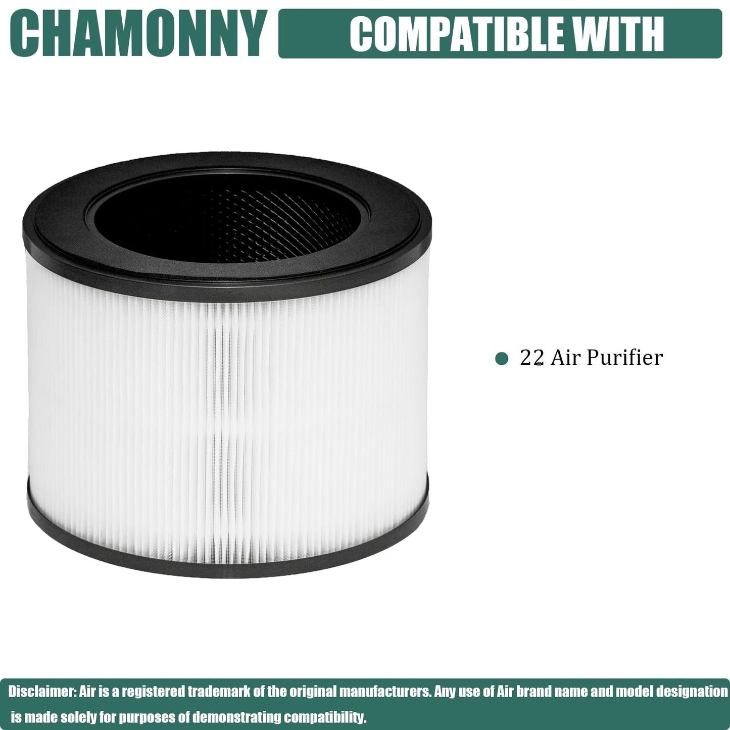 CHAMONNY MA-22 True HEPA Replacement Filter, Compatible with MA Series MA-22 Air Purifier, 2 Pack