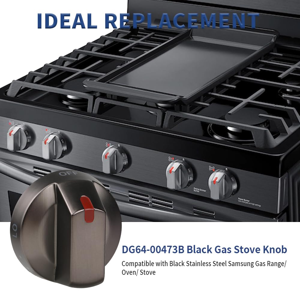 Upgraded Samsung Stove Knob Black Stainless Steel, Top Burner Control Dial, Oven Knob Replacement Part for Samsung Gas Range Oven Stove NX58J5600SG, NX58J7750SG, NX58K7850SG, 5 Pcs