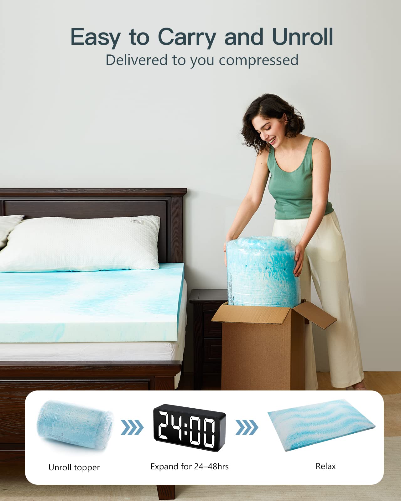 PERLECARE 3 Inch Twin XL Memory Foam Mattress Topper, Cooling Gel Infused Mattress Pad, Ventilated Bed Topper for Pressure Relief, Dorm Room Essentials, Blue
