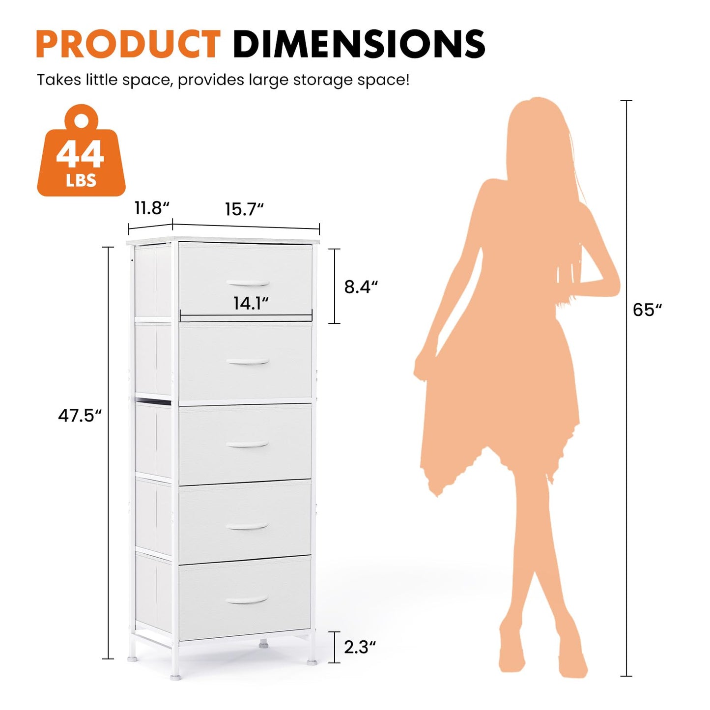Sweetcrispy 5 Drawer Dresser with Fabric Bins Steel Frame Wood top Storage Chest for Bedroom Closet Hallway White Compact Organizer Durable Home Storage Solution