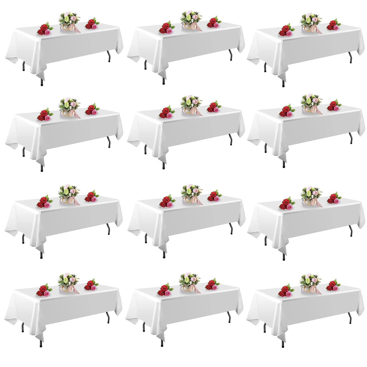 FINDYOU 12 Pack White Table Cloth Rectangle Table 60 x 102 Inch Tablecloths for 6 Foot Rectangle Tables. Stain and Winkle Resistant Polyester Washable White Cloths for Parties