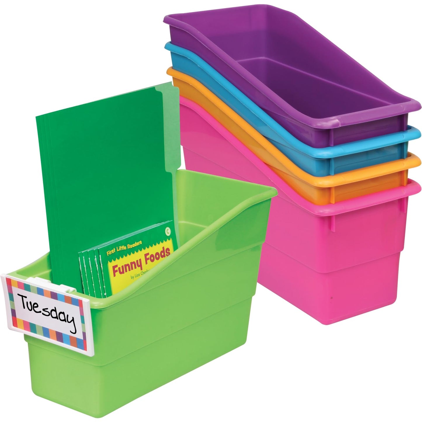 Really Good Stuff Durable Book and Binder Holder - 5pack, Bright Neon Colors, 5 ?? x 12 ?? x 7 ??, Classroom Organization, Storage Solution, Sturdy and Versatile