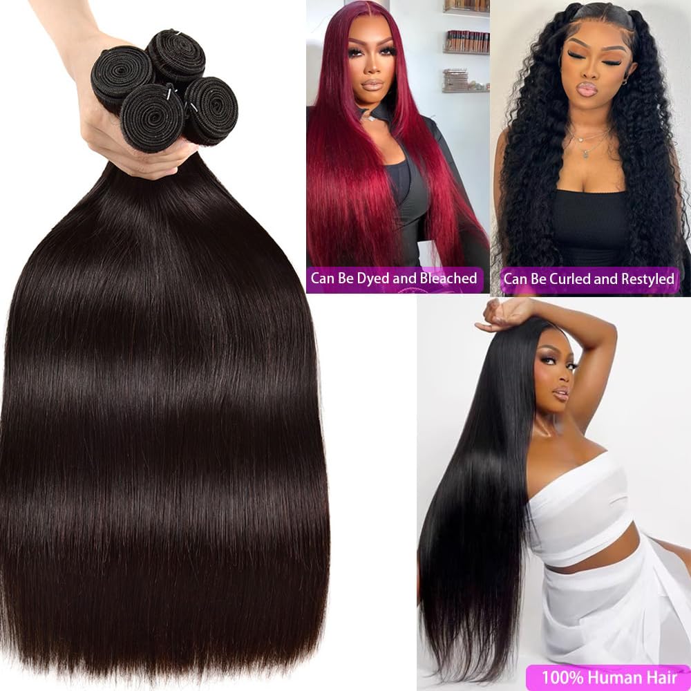 12A Straight Bundles Long Human Hair Bundles Brazilian Virgin Straight Weave 4 Bundles Natural Black Human Hair Bundles Deals Remy Human Hair Extensions for Black Women (22 24 26 28 Inch)