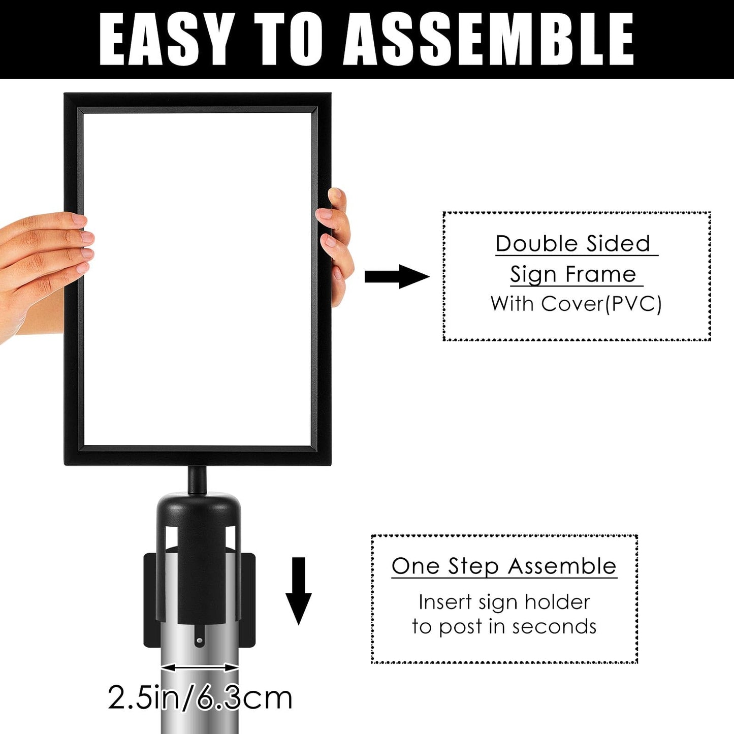 Jecery 2 Pcs Stanchion Sign Holder, Double Sided Frame Sign with Protective Cover, Fits 8.3 x 11.7 Inch Paper Size Top Stand Poster Display for Crowd Control Commercial Queue Sentry Stanchions