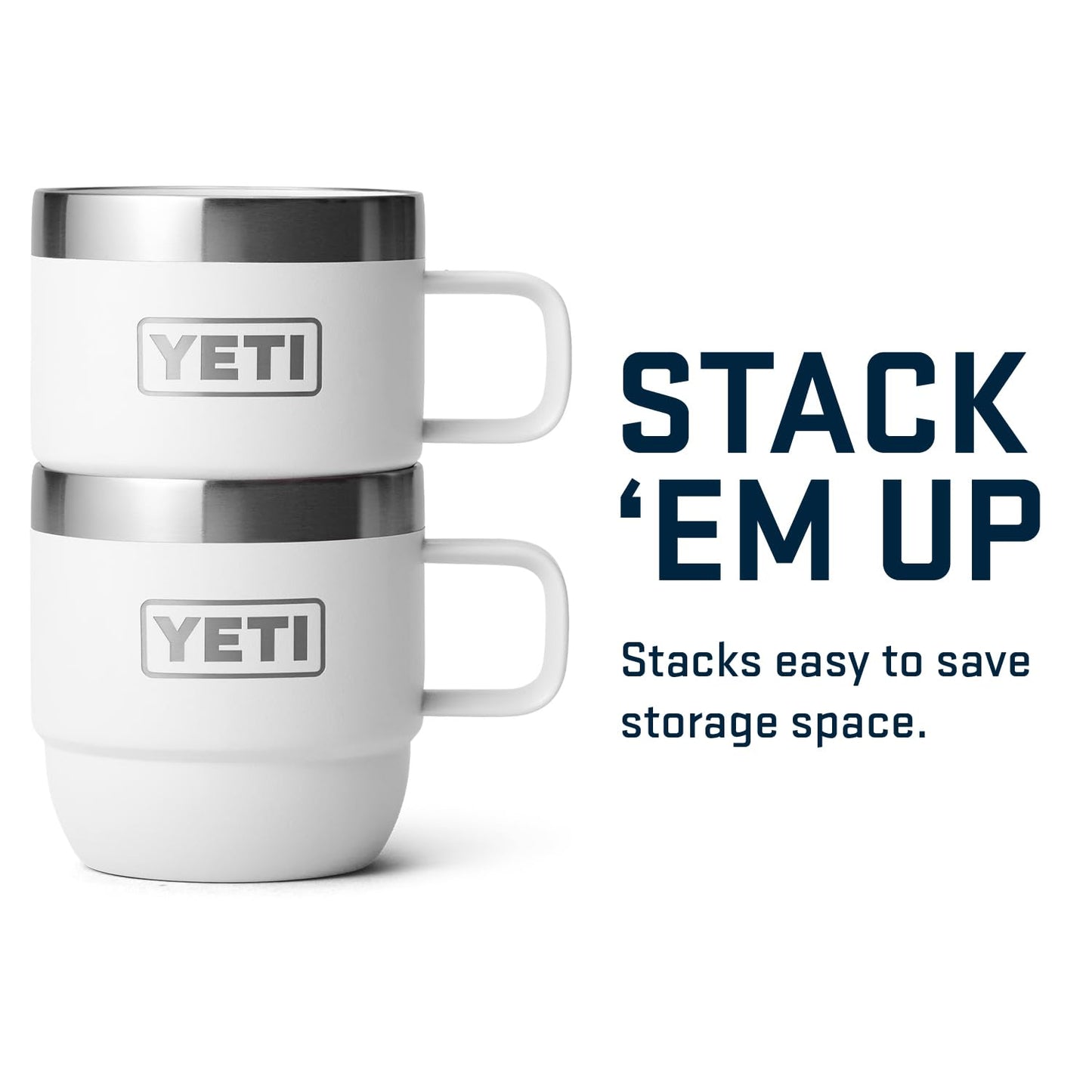 YETI Rambler 6 oz Stackable Mug, Stainless Steel, Vacuum Insulated Espresso/Coffee Mug, 2 Pack, White