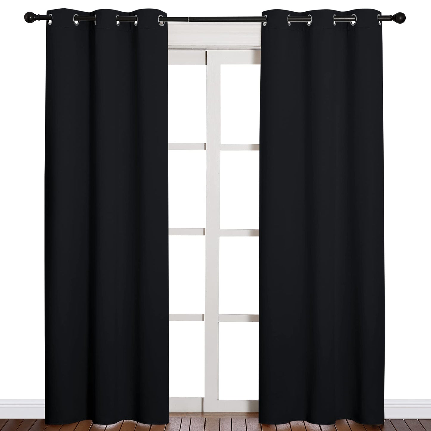 NICETOWN Thermal Insulated Black Blackout Curtains/Drapes 84 inches Length 2 Panels Set for Living Room, 42 inches Wide, Privacy Sound Reducing Room Darkening Draperies Window Treatment