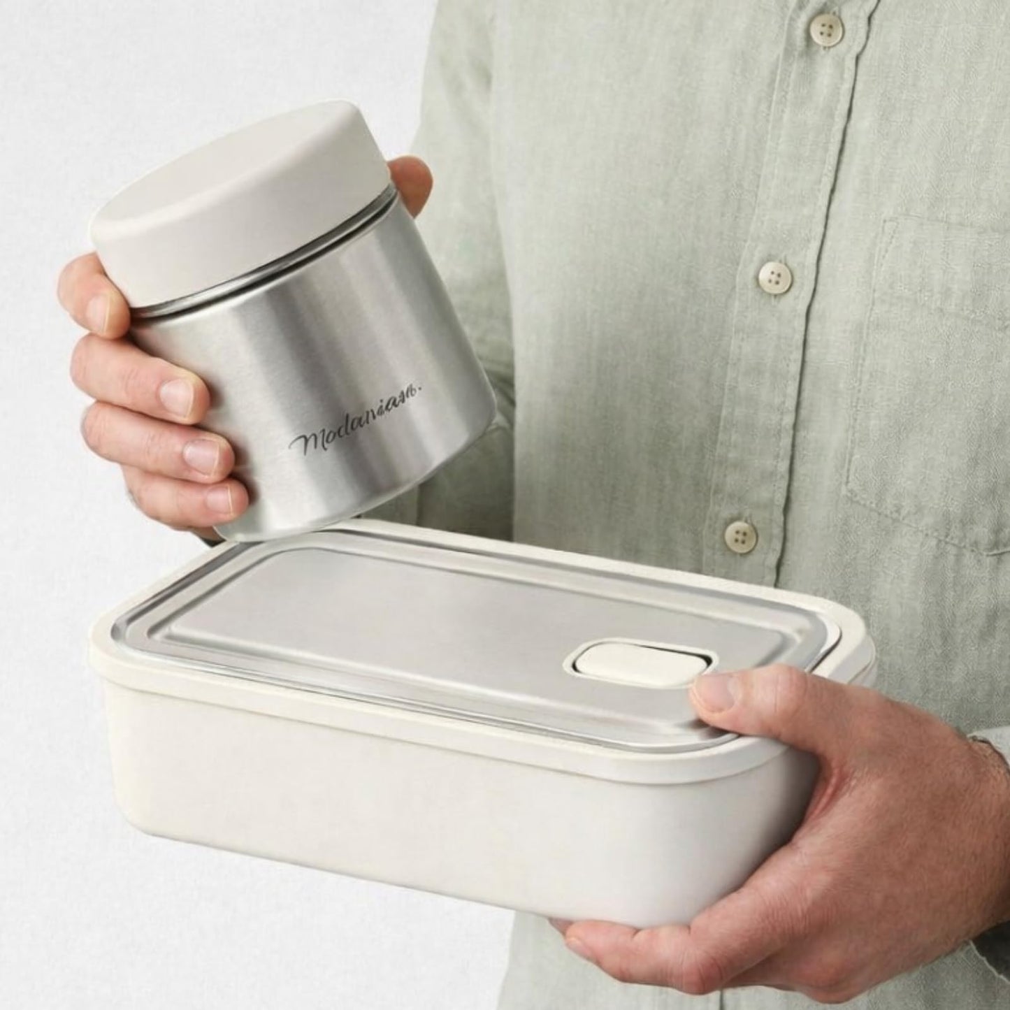 Modaniam Stainless Steel Bento Box, Stainless Steel Lunch Box for Adults, 42 OZ, Metal Lunch Box, Lunch Containers with Compartment, Vanilla, Leak Proof