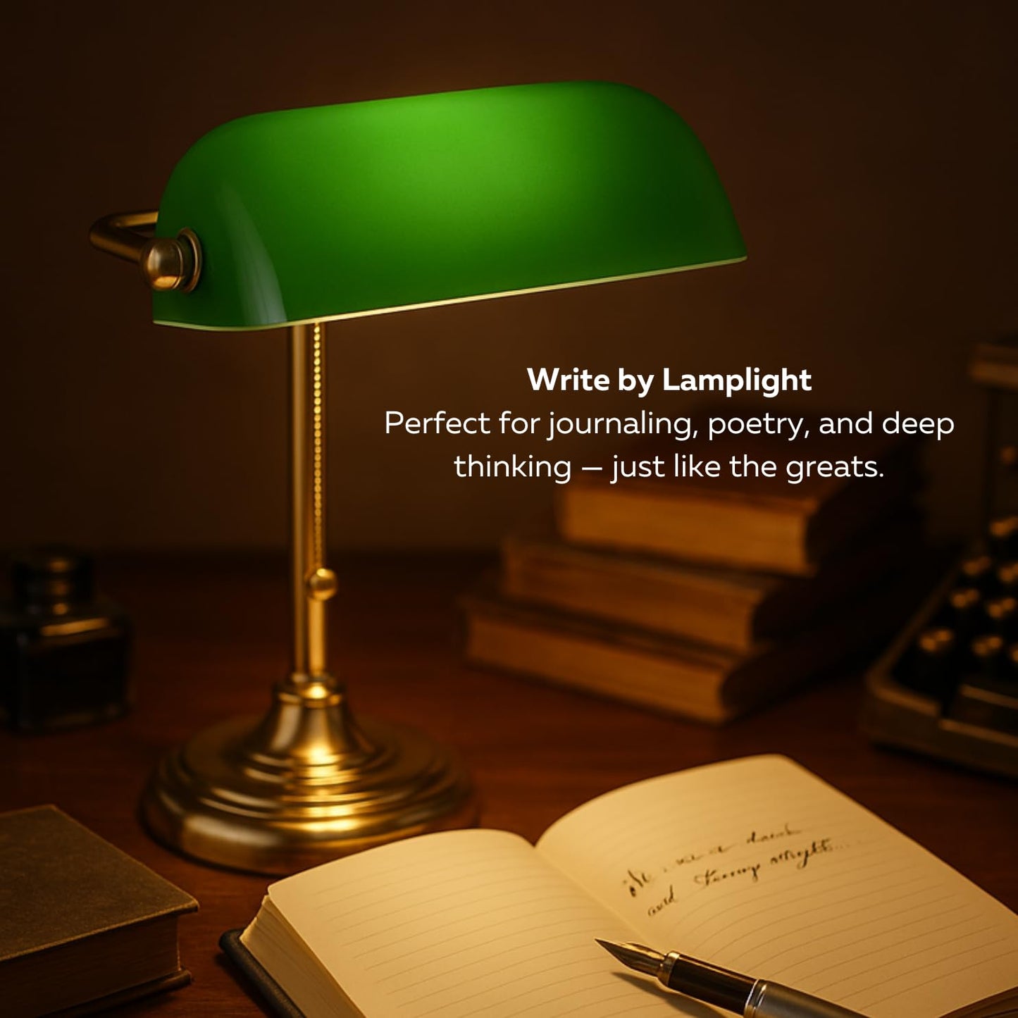 LIGHTACCENTS Traditional Banker’s Desk Lamp with Green Glass Shade and Brass Base – Classic Desk Lamp with Pull Chain, Office Lighting, Vintage Style Reading Light