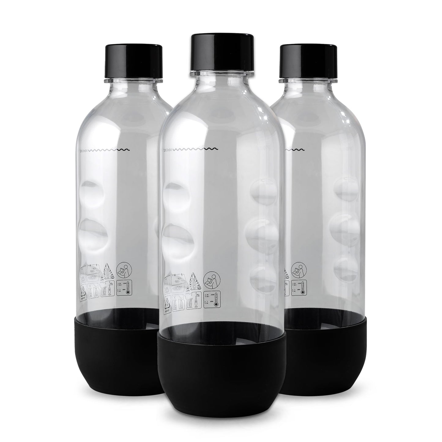 Replacement Carbonating Sparkling Water Bottles for SodaStream - 1 Liter, BPA-Free & Leak-Proof (Compatible with Fizzi, One Touch, Jet, Source, Play, Genesis, Power Models) - 3-Pack (Black)