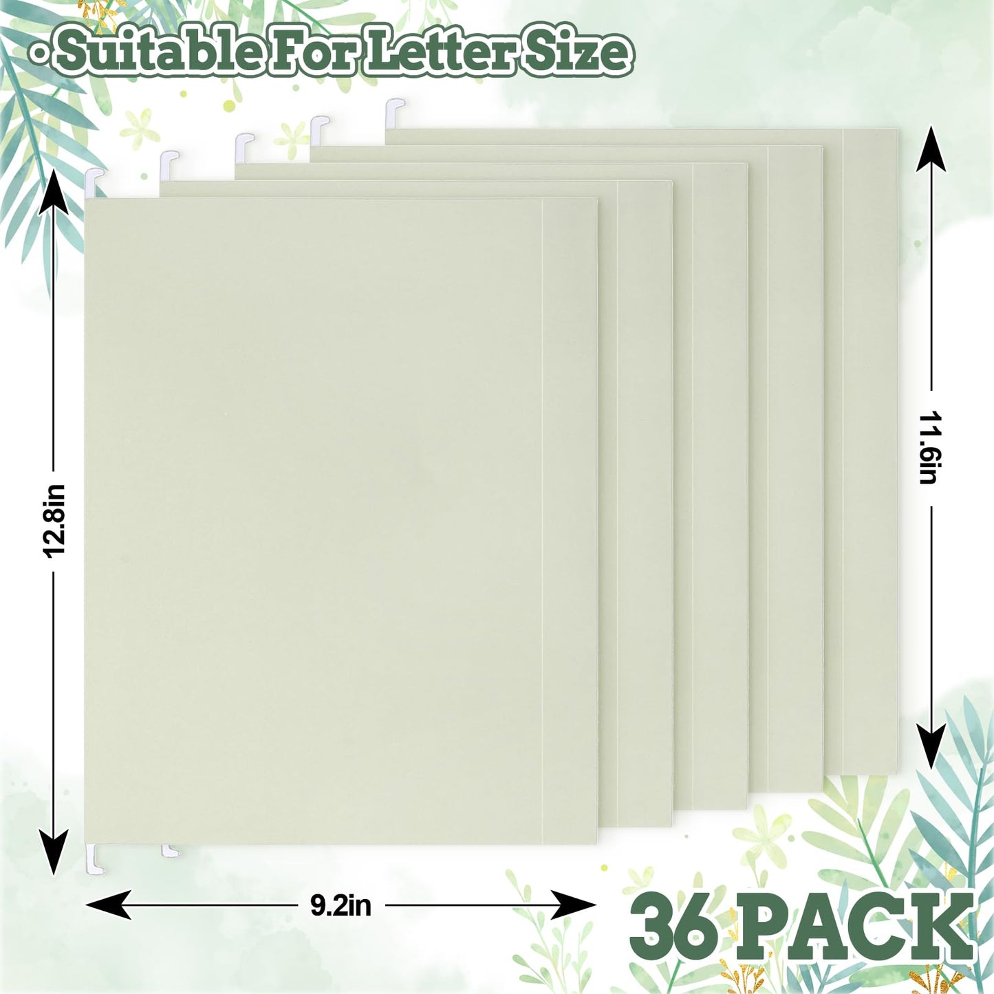 Whaline 36 Pack Sage Green Hanging File Folders Letter Size Solid Green File Pockets with Tab for Home Office Classroom Supplies, 9.2 x 12.8 Inch