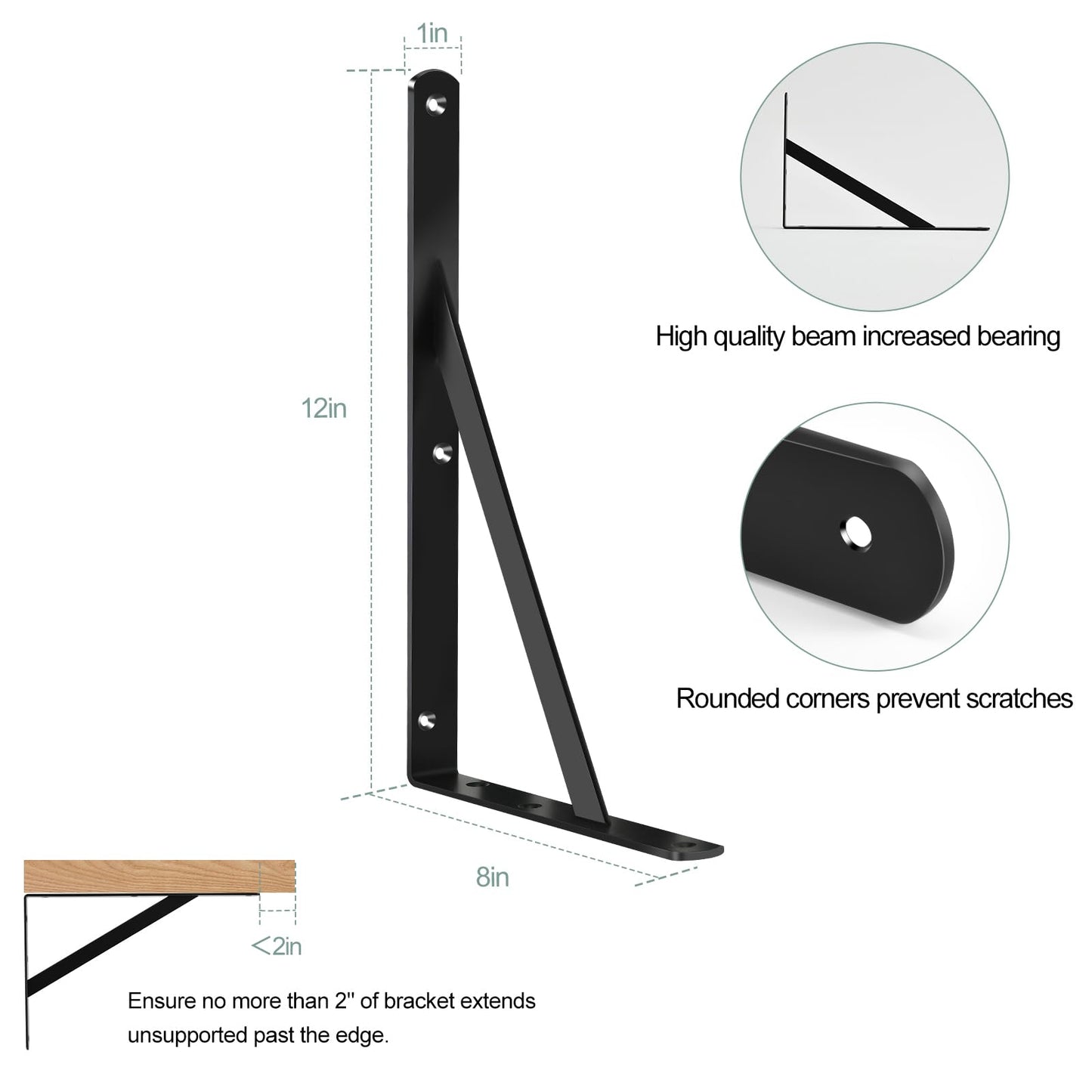 12 Pack L12 x H 8" Black Heavy Duty Shelf Brackets with Screws Metal Shelf Brackets Shelf Support Angle Brackets for Shelves L Brackets Heavy Duty Floating Shelf DIY