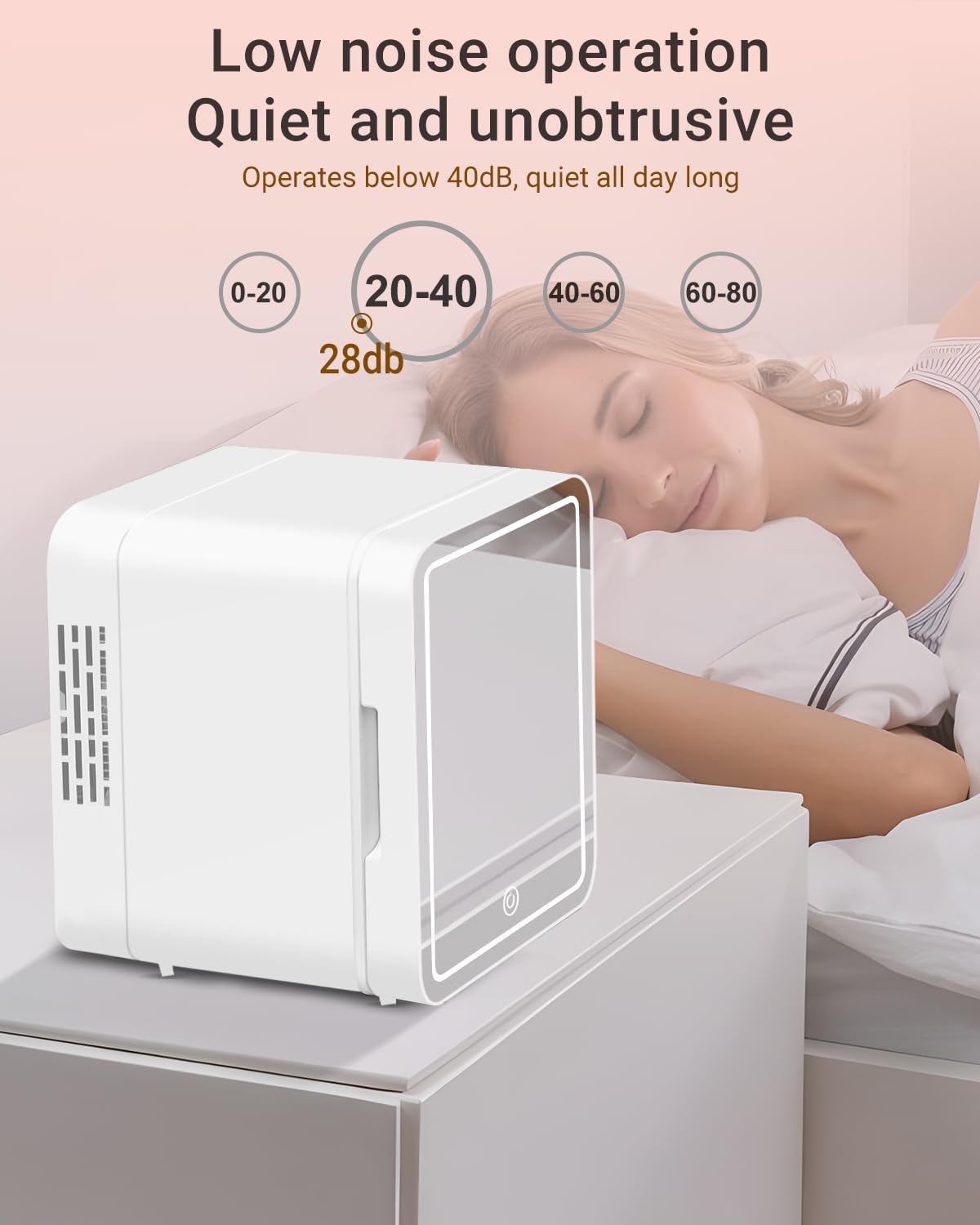 NISHCON Portable Mini Fridge for Skincare Beauty Cosmetic Makeup, 4-Liter Thermoelectric Cooling and Warming Skin Care Refrigerator With Mirrored Door and Dimmable LED Light, White