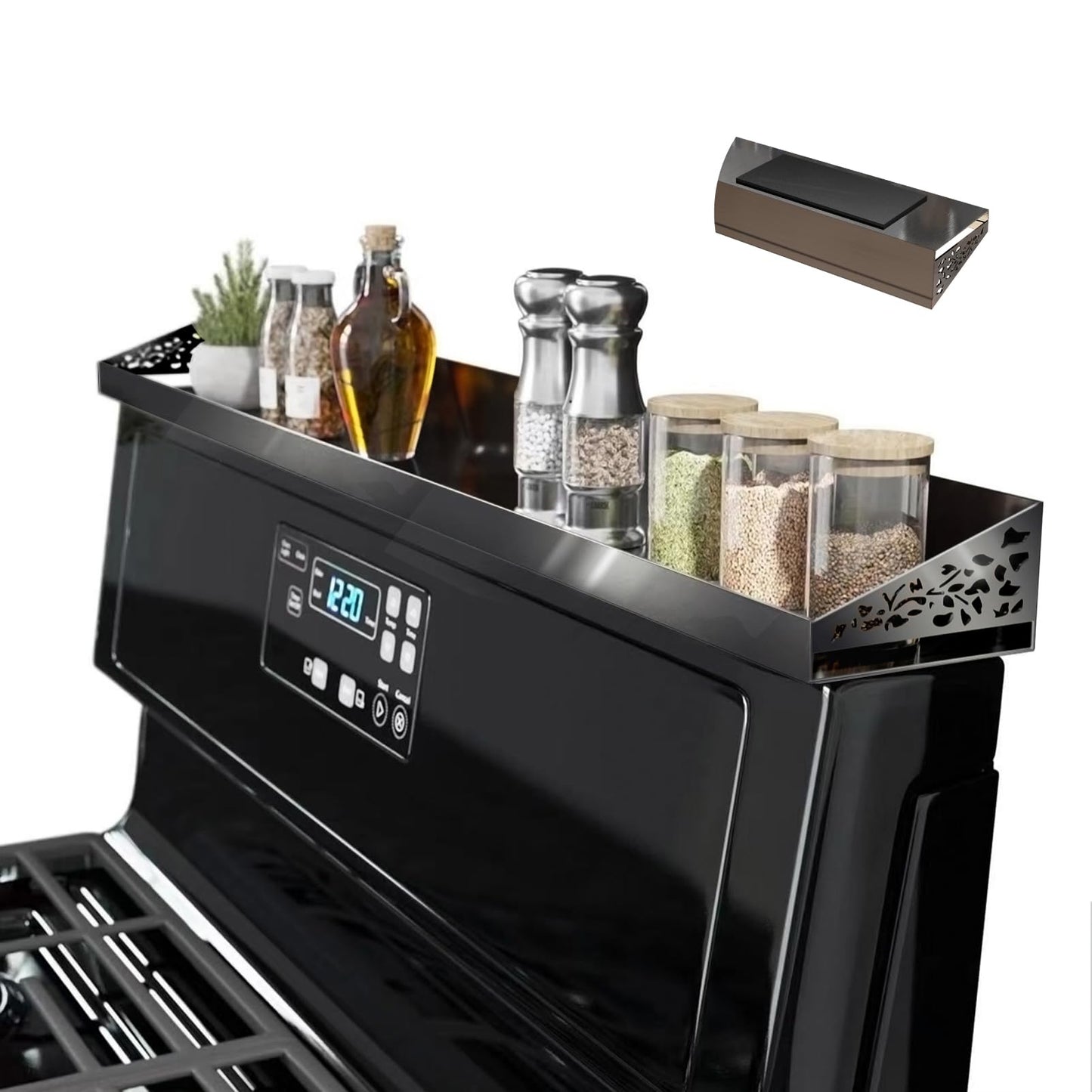 STUTOV 30" Magnetic Stove Top Shelf – Black Stainless Steel Spice Rack and Seasoning Organizer – Kitchen Shelf for Back of Stove – Over Stove Rack and Storage Organizer