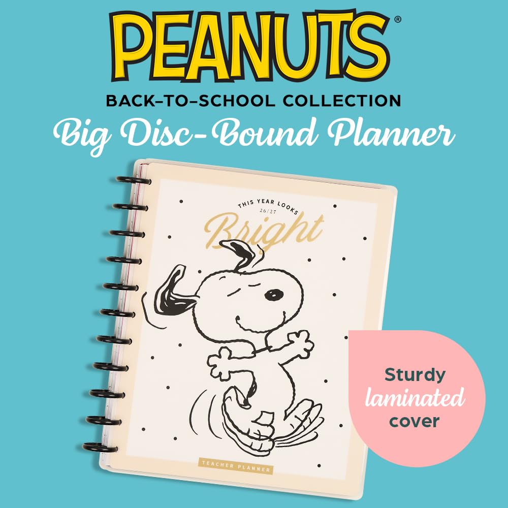 Happy Planner Peanuts Disc-Bound 12-Month Academic Planner, July 2026–June 2027, 12 Dividers, Big Size, 8.5" x 11", Teacher Layout