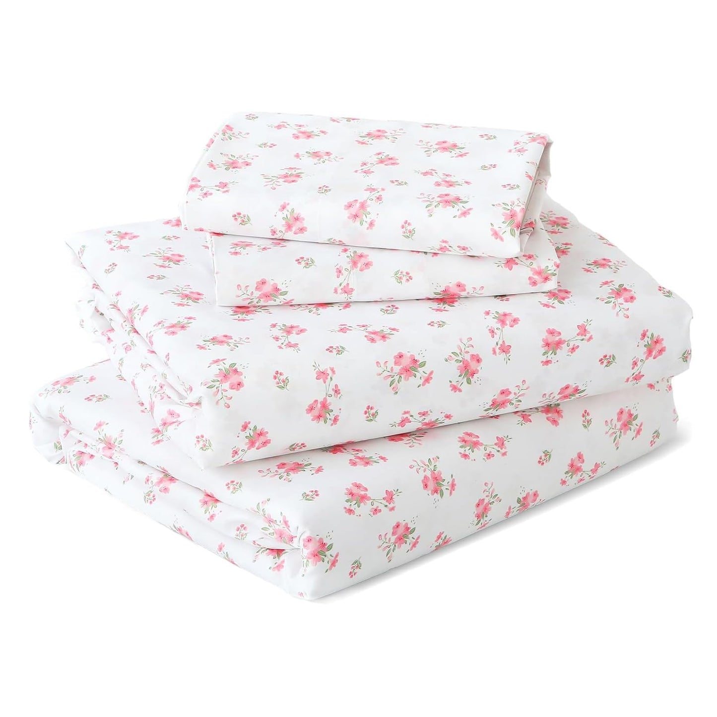 MUXHOMO Queen Size 4 Piece Sheet Set, Soft Breathable Bed Sheet Set for Bedroom with Deep Pocket Up to 16", Wrinkle-Free & Cooling Bedding for Oeko-TEX Certified - Blossoms Pink