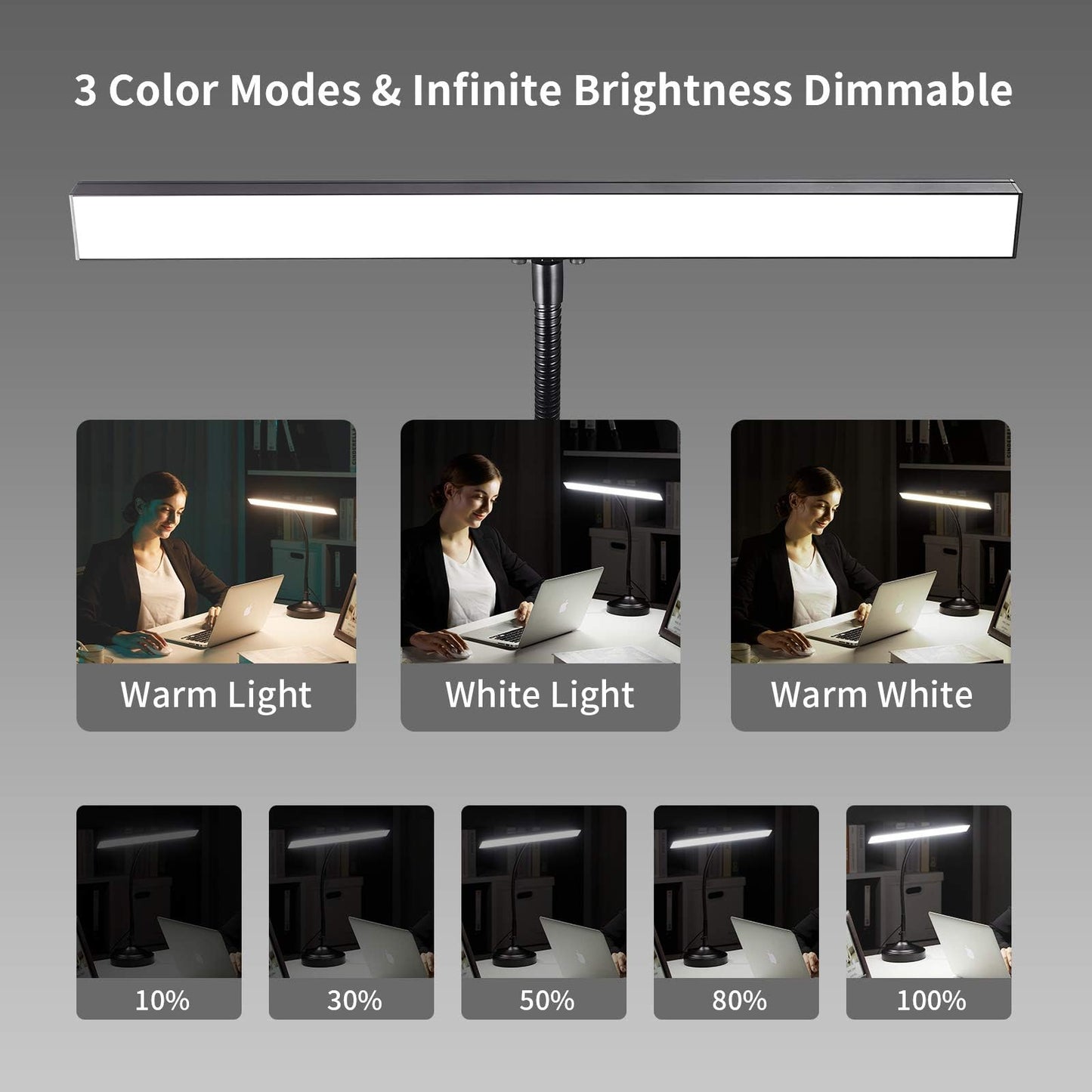 Piano Desk Lamp, 2-in-1 LED Piano Light for Upright Digital Grand Piano, 10W Flexible Gooseneck Table Lamp with 3 Color Modes×10 Brightness for Home Office Bedroom, Black (With Base and Clamp)