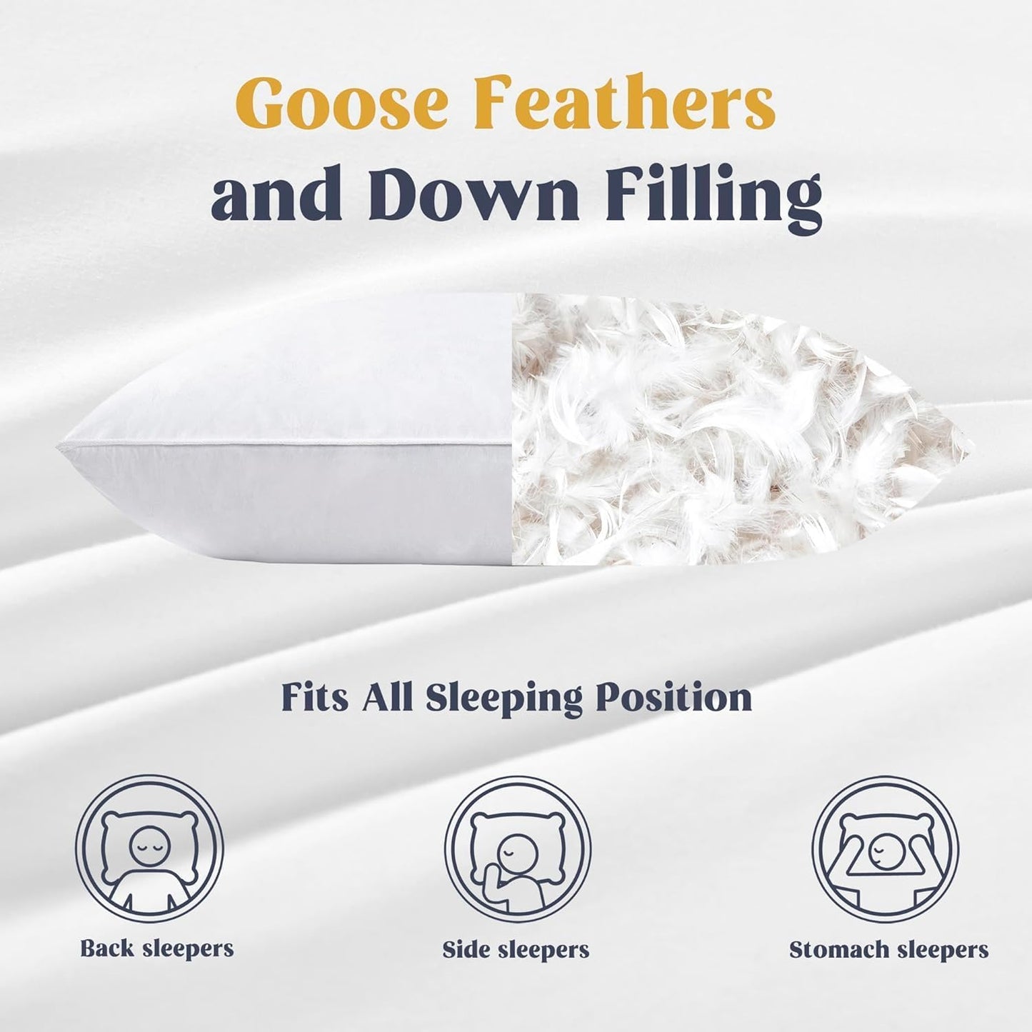 puredown® Goose Feathers and Down White Pillows with 100% Cotton Cover, Bed Sleeping Hotel Collection Pillows Set of 2, Standard Size