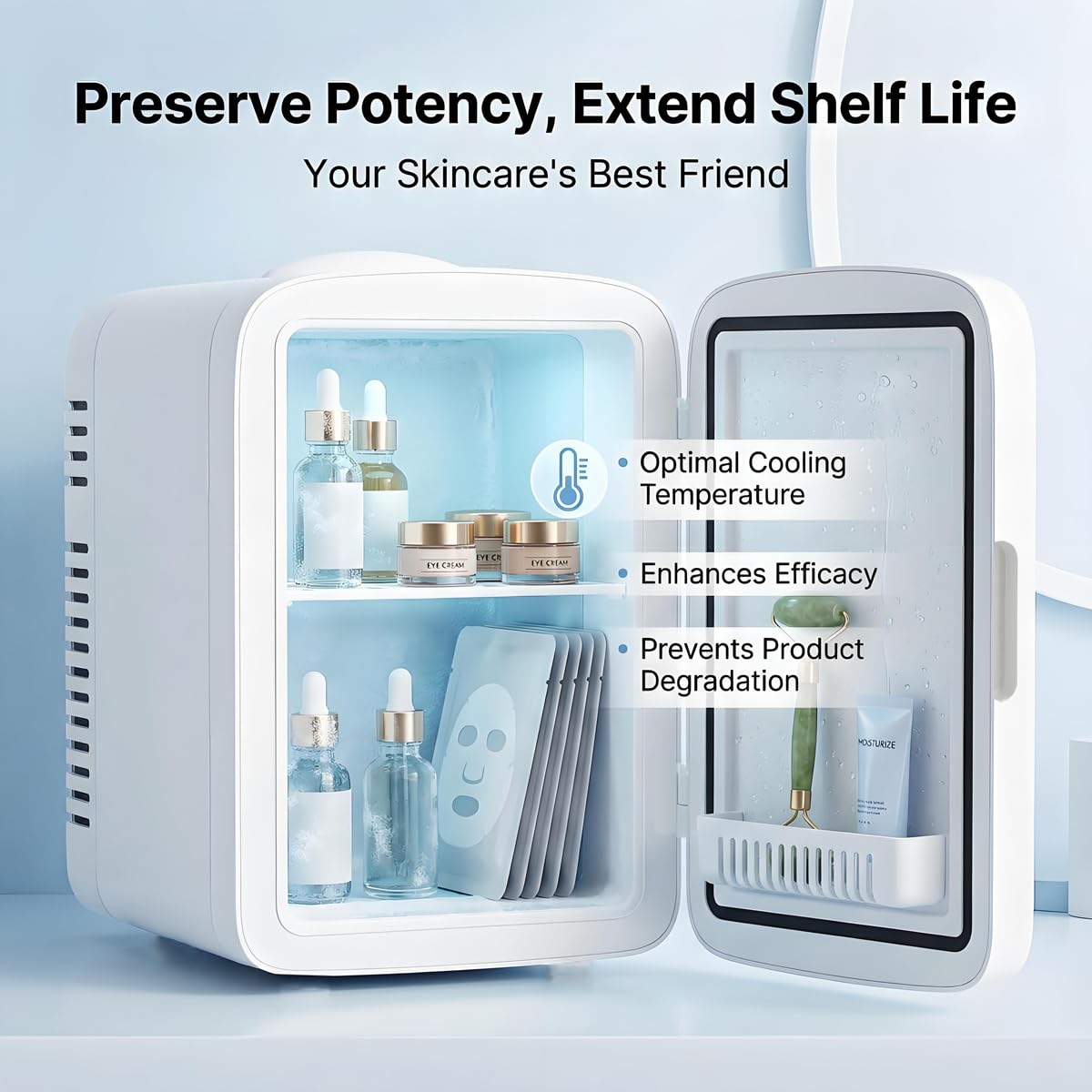 Lispin Skincare Fridge With Dimmable LED Light Mirror, 4L Makeup Mini Fridge for Bedroom, Car, Office & Dorm, Portable Small Refrigerator for Cosmetics, Skin Care and Food