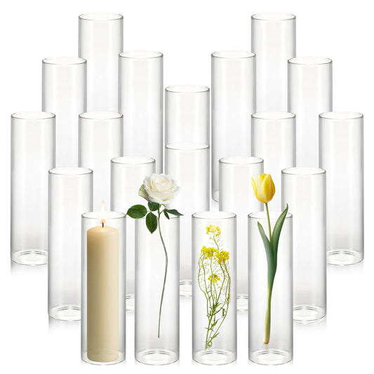 20 Pack 5.9" Tall x 1.8" Diameter Clear Glass Cylinder Vases - Multi-Use Flower Vase, Hurricane & Floating Candle Holders for Wedding Centerpieces, Home Decor, Table Displays (20)
