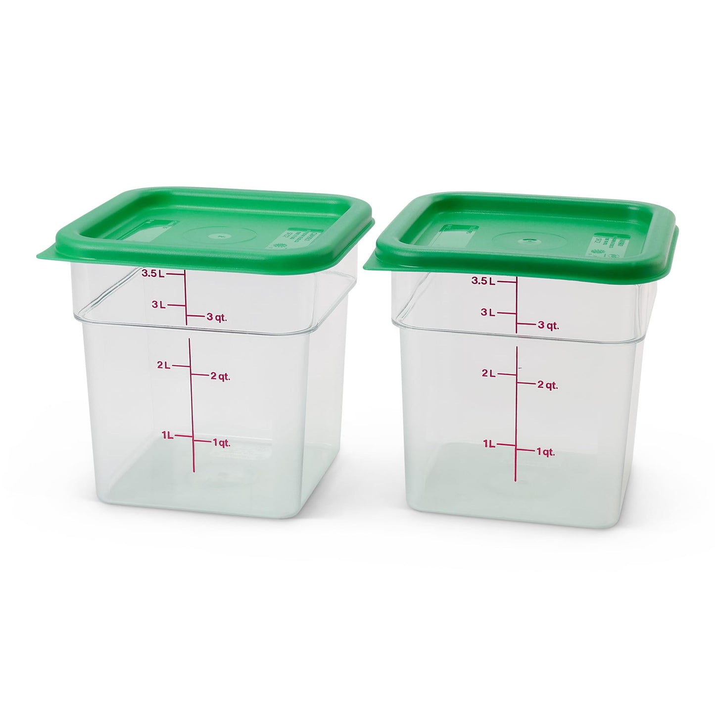 Cambro Food Storage Container with Lid (2 Pack) - Classic Series Square with Green Lid - 4 QT (Quart) - Commercial Grade for Food Prep (Clear)