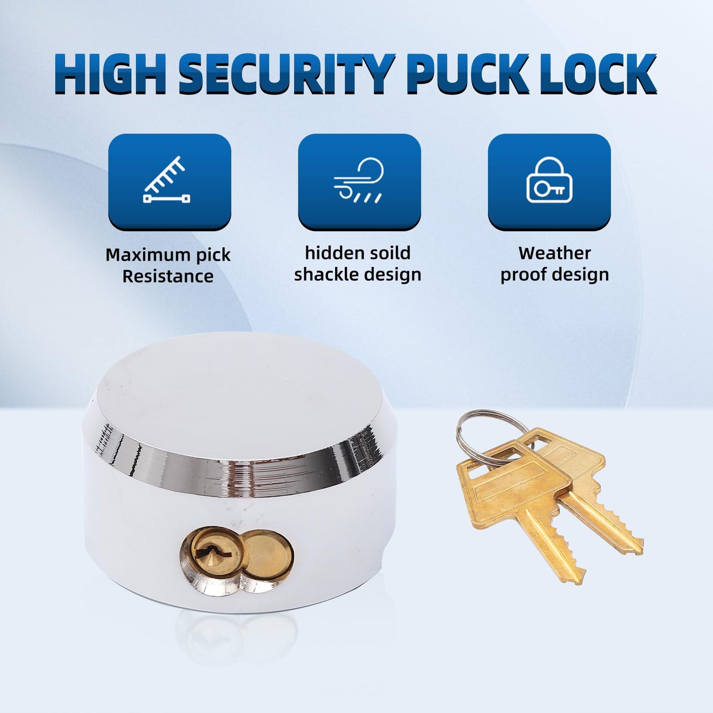 Mardili Hidden Shackle Trailer Puck Padlocks with Keyed Alike, 2-7/8" Puck Lock,Moving Trucks & Vans Door Lock, Soild Steel, Pack of 3