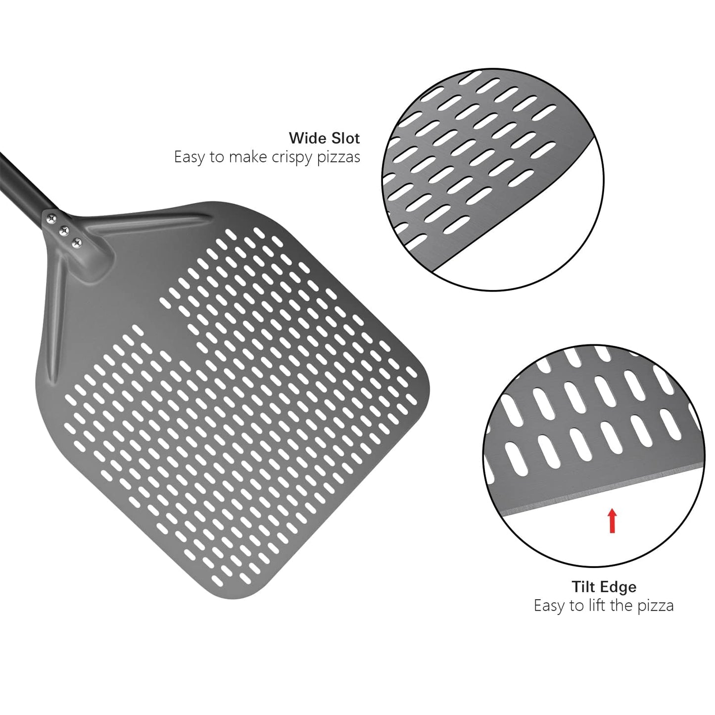 G.a HOMEFAVOR 14" x 17" Perforated Pizza Peel 35 Inch overall, Rectangular Aluminum Pizza Turning Peel with Extended Silcone Handle For Baking Pizza Brick Oven