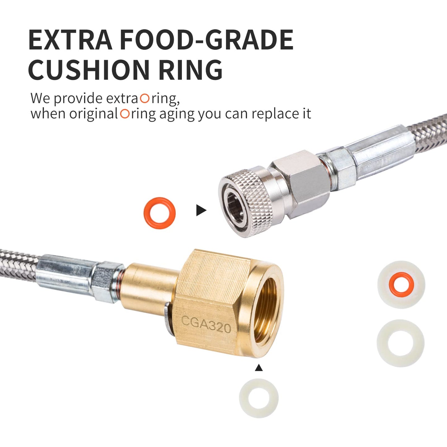 GURUDAR CO2 Tank CO2 Cylinder Direct Adapter with 60in Stainless Steel Hose, CGA320 to TR21-4 Carbonated Water Soda Maker Connector for Fizzi One Touch Jet Ninja Thirsti