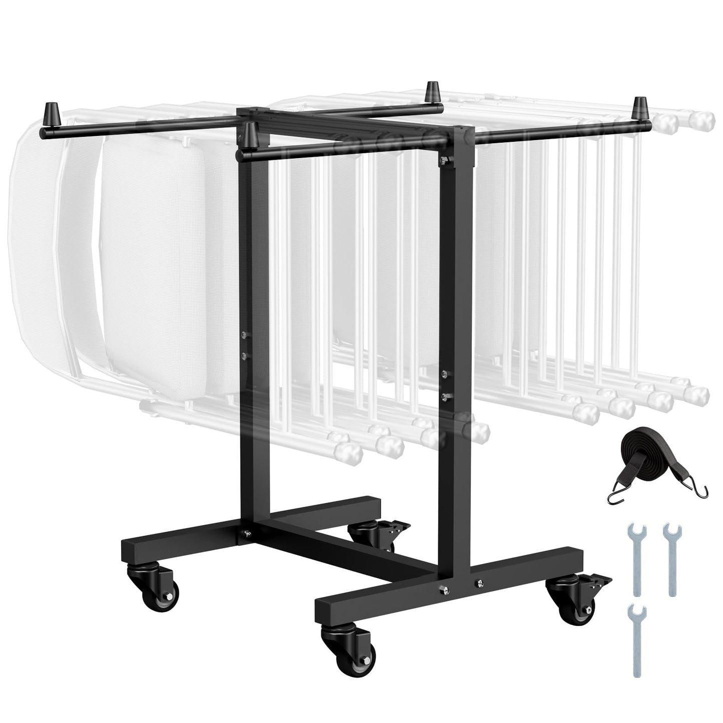 VEVOR Folding Chair Rack, 200 LBS Capacity, T-Shape Chair Cart for 14 Chairs, Heavy-Duty Metal Chair Storage Dolly with Rubber Wheels, Multi-Function Chair Holder for Party Event,Hotel, Matte Black