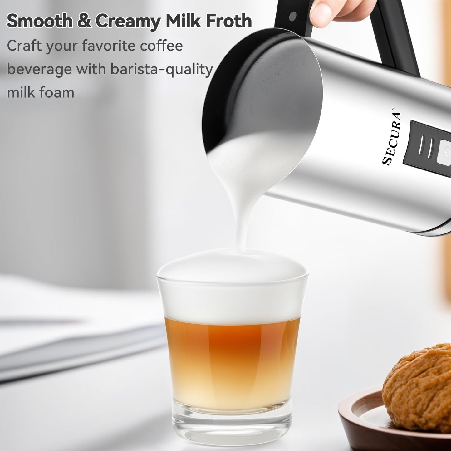 Secura Milk Frother, Electric Milk Steamer Stainless Steel, 16.9oz/500ml Automatic Hot and Cold Foam Maker and Milk Warmer for Latte, Cappuccinos, Macchiato, 120V