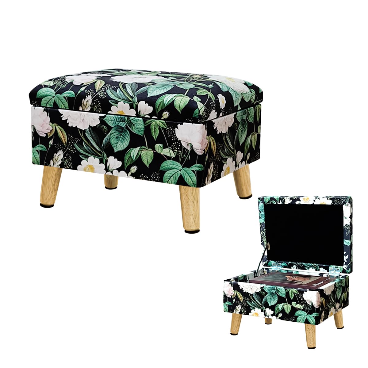 lumizone Small Ottoman Foot Rest Modern Storage Ottoman Foot Stool Padded Seat Pet Step for Dog Under Desk Stool for Living Room Bedroom Office Entryway (Print-Green)