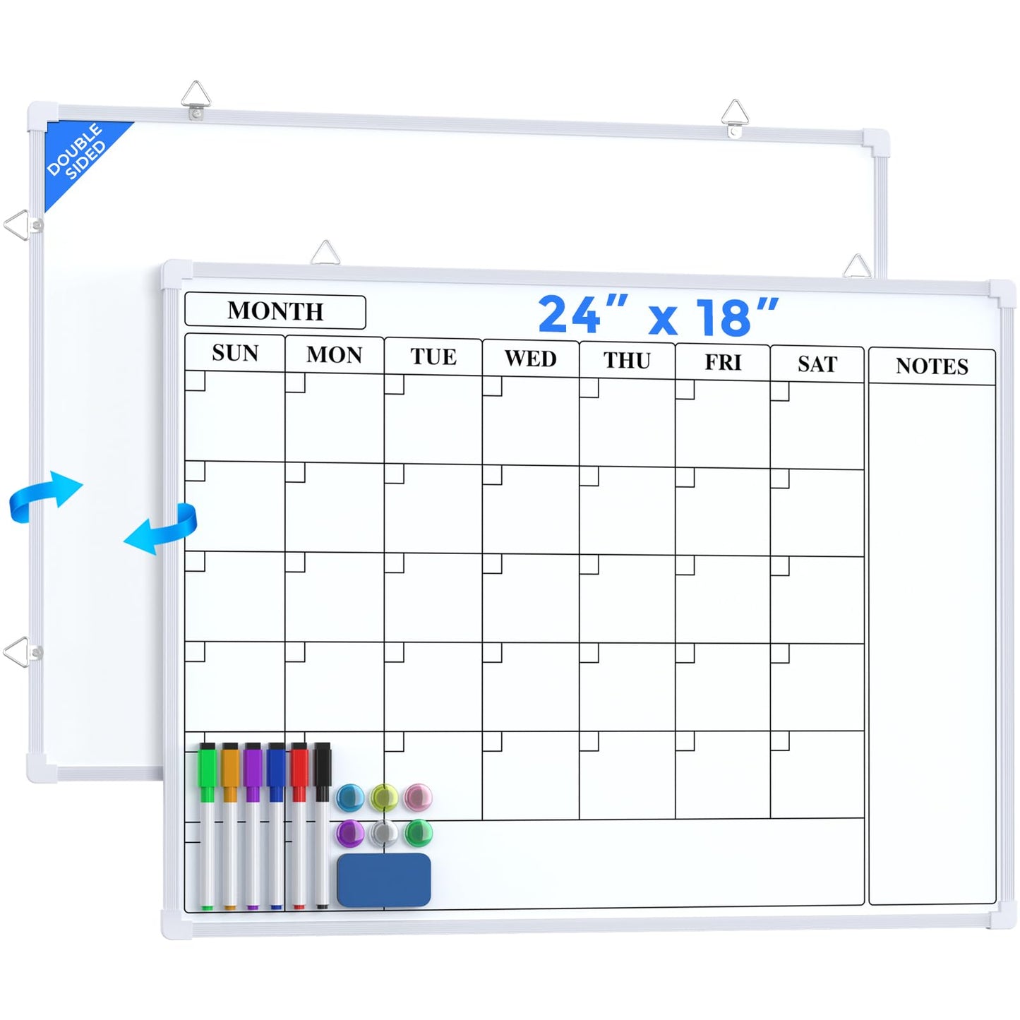 MaxGear Monthly Calendar Dry Erase Board for Wall, 24"x18" Magnetic Double-Sided White Board, Hanging Whiteboard for Planning, Drawing, Memo, to Do List, School, Home, Kitchen, Office