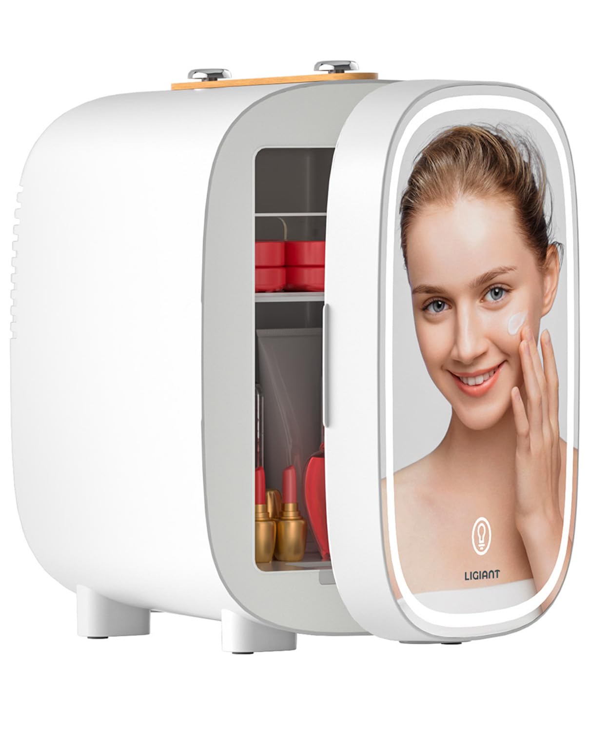 LIGIANT Skincare Fridge, Mini Fridge With 3-Level Dimmable LED Light Mirror, Low Noise Refrigerator, 4L Large Capacity, Cooler & Warmer, Portable Design for Multiple Uses - Bedroom, Office, and Travel